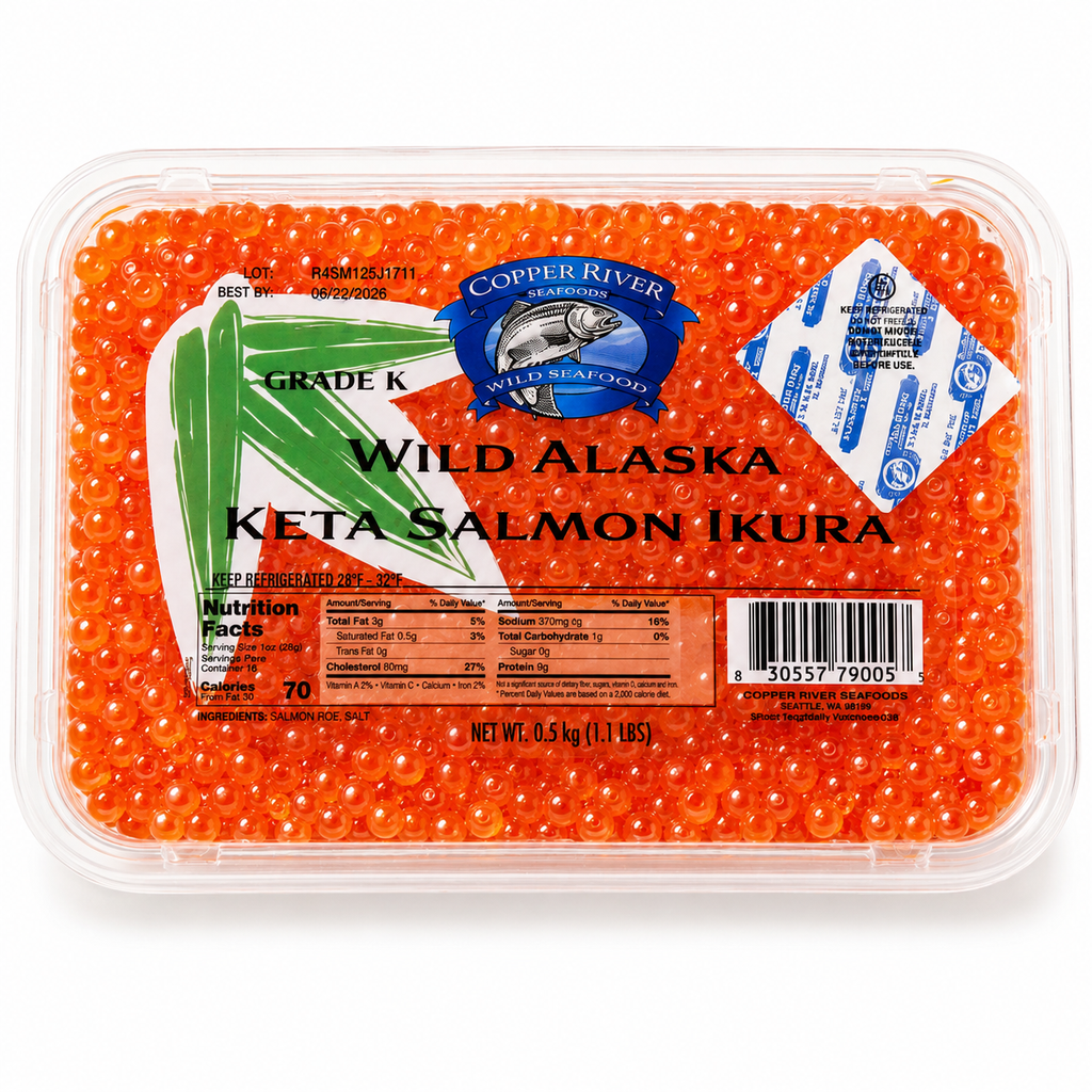 Wild Alaska Keta Salmon Ikura - Red Salmon Caviar, 1.1 lb
