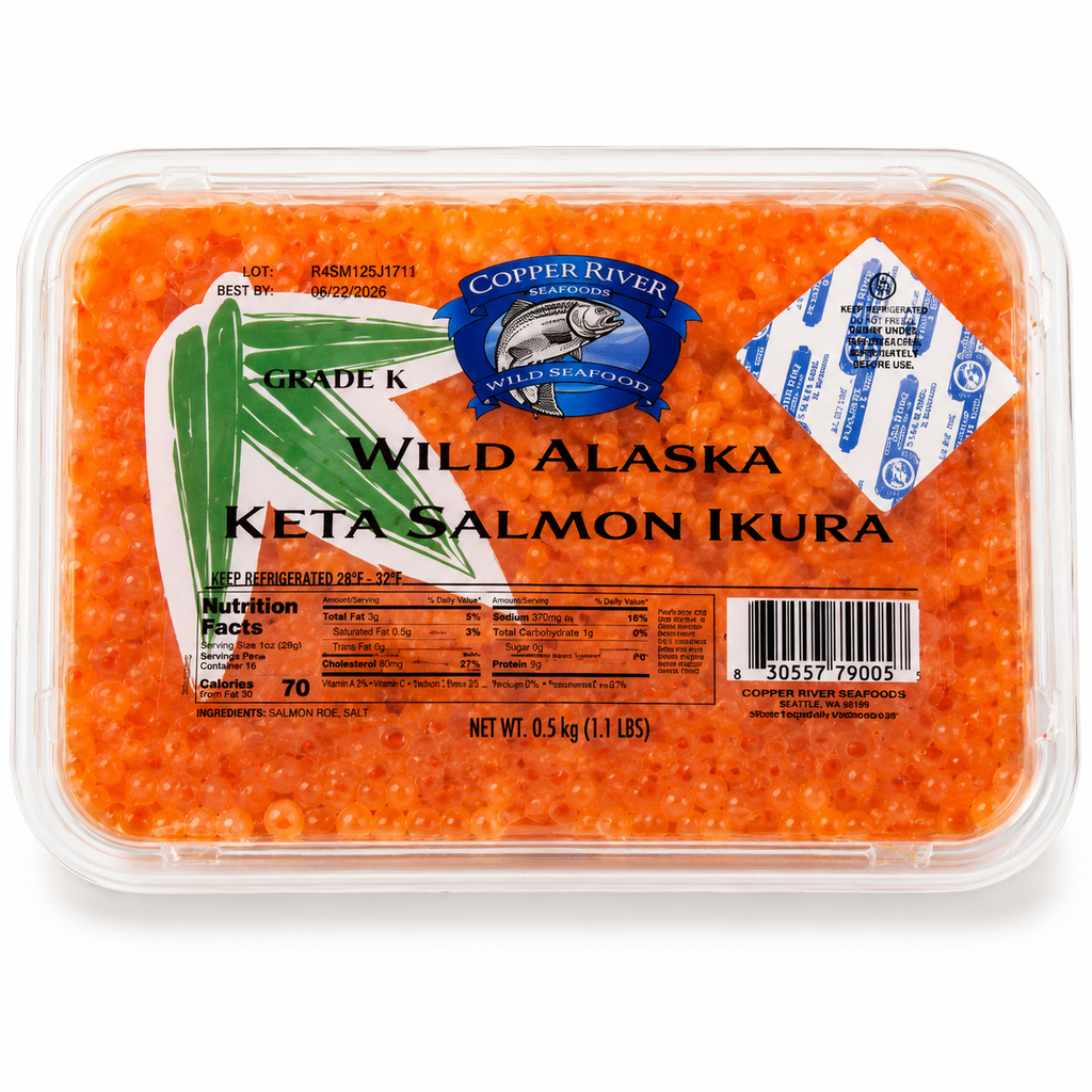 Wild Alaska Keta Salmon Ikura - Red Salmon Caviar, 1.1 lb